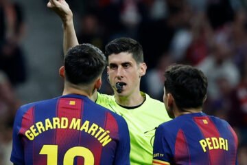 El enfado de Lamine y la polémica no expulsión de Gerard Martín: «Despejó el balón, no era roja»