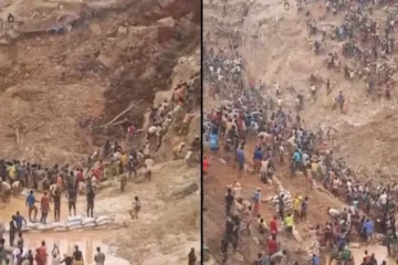Momento del derrumbe de una mina artesanal de oro por el que han muerto más de cien personas